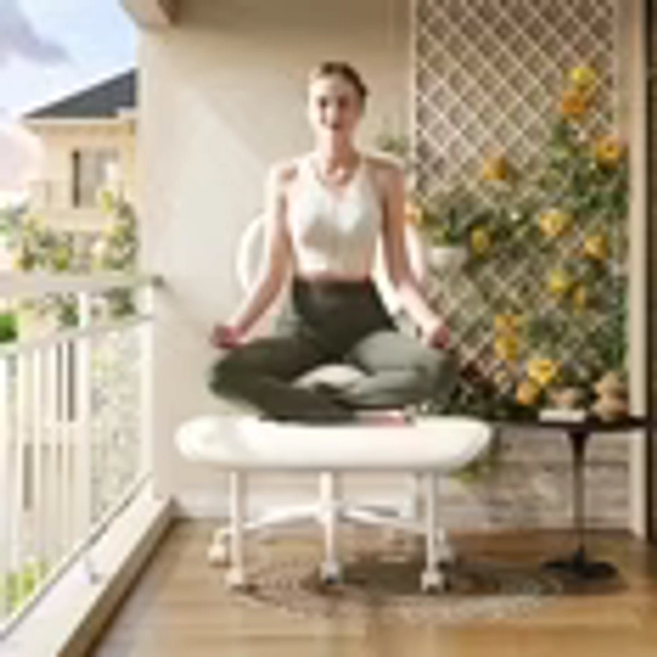 Pinmoco Upgraded Ergonomic Cross Legged Swivel Chair, Adjustable Height and PU Leather, Meditation& ADHA Chair with Back Support, Home and Office, Off White