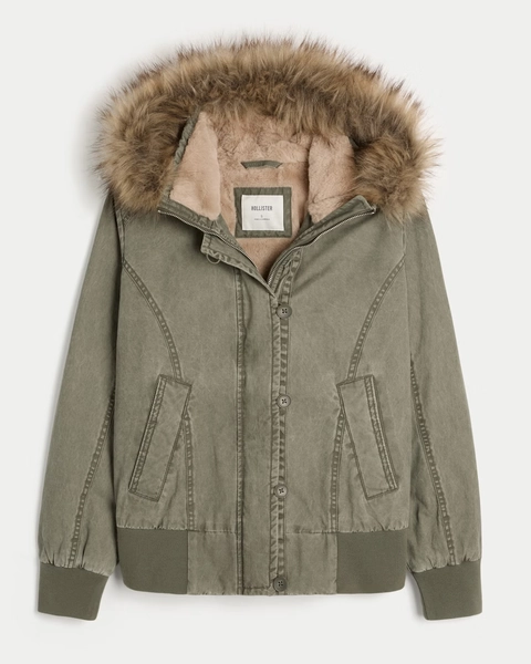 Faux Fur-Lined Bomber Jacket