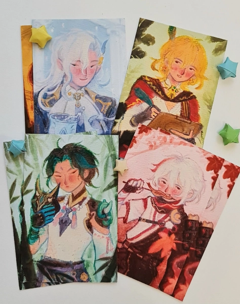 Genshin Portrait Photocard Print Traditional Art style! (Kaveh, Xiao, Neuvilette, Kazuha)