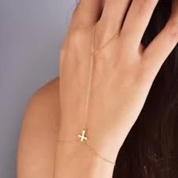 Personalized Hand Chain Bracelet - Sterling Silver Cross Finger Ring Gift