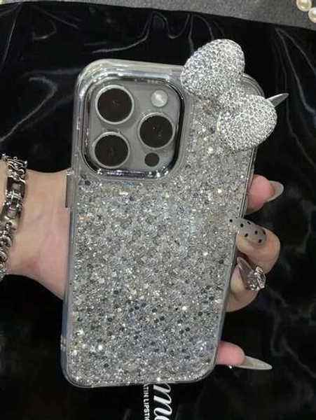 Luxurious Bow Epoxy Glitter Phone, Compatible With 16 15 14 13 12 11 Pro, Cute Bow Anti-Drop Protective Cover