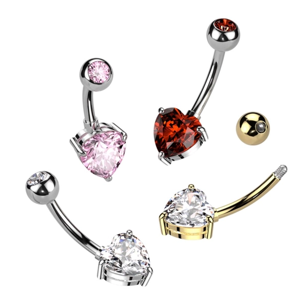 Navelpiercing van Titanium met groot Hartvormig Kristal