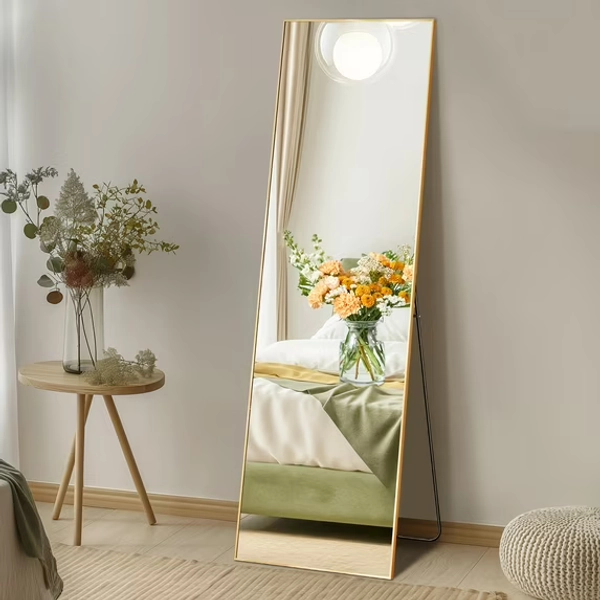 Gianna 64"x21" Full-Length Mirror with Aluminum Alloy Frame, Standing Design for Bedroom, Gold