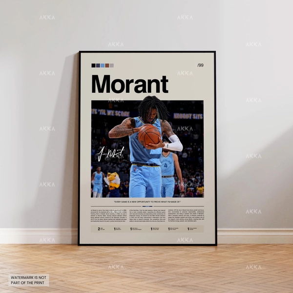 Ja Morant Poster, Morant Memphis Print, Framed Morant Grizzlies Art, Memphis Grizzlies Fan Gift Idea, NBA Decor