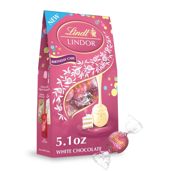 Lindt LINDOR Birthday Cake White Chocolate Candy Truffles Bag - 5.1oz