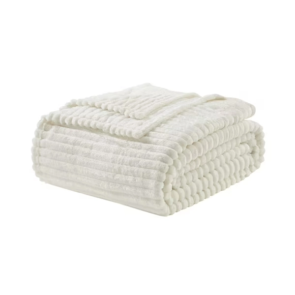 Nestl Cut Plush Fleece Blanket, Soft Lightweight Fuzzy Luxury Queen Size Bed Blankets for Bed, Queen, White