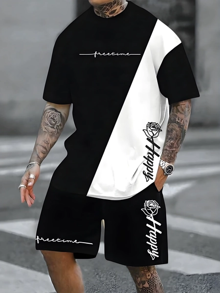 New Plus Size Men's T-shirt And Shorts Set Summer Casual Daily Men's Short Sleeve Top Urban Street Men's Fashion T Shirt Shorts - AliExpress 200000343