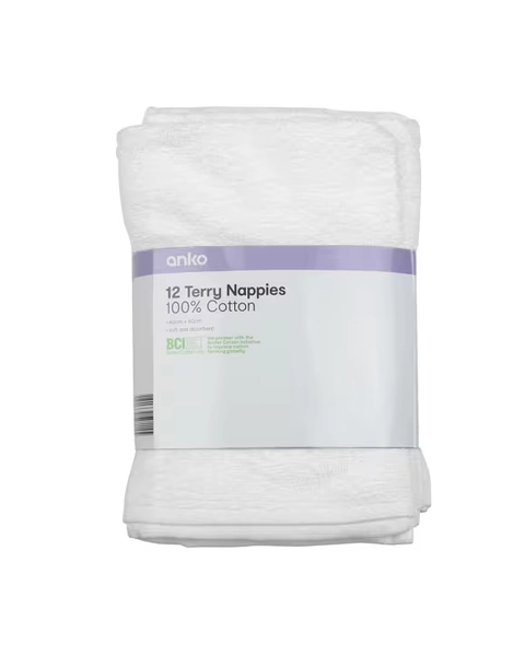 12 Pack Cotton Terry Nappies