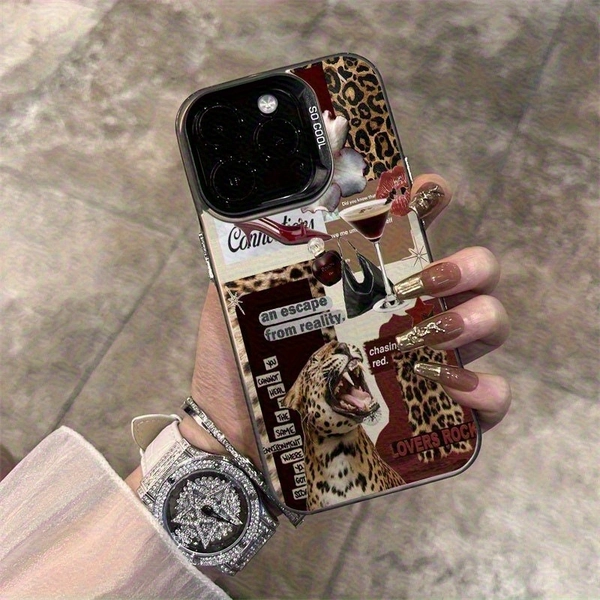 Leopard Lip Print Laser IMD Phone Case for Apple, Compatible with for iphone 17 Air Pro Max, for Iphone 16, 15, 14, 13, 12, 11, XS, XR, X, 7, 8, 12/13 Mini Plus Pro Max SE, Perfect for Birthday, Valentine'S Day, Gifts for Girlfriend Or Boyfriend