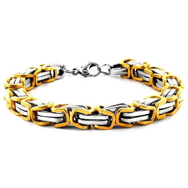 West Coast Jewelry Men's Polished Two Tone Byzantine Chain Bracelet (8mm) - 8"