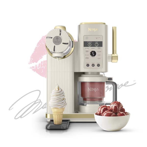 Ninja CREAMi Scoop & Swirl Soft Serve Ice Cream Machine in Stone & Gold