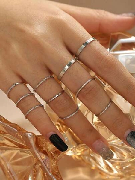 10pcs/Set Creative Alloy Ring Set, Suitable For Gifts