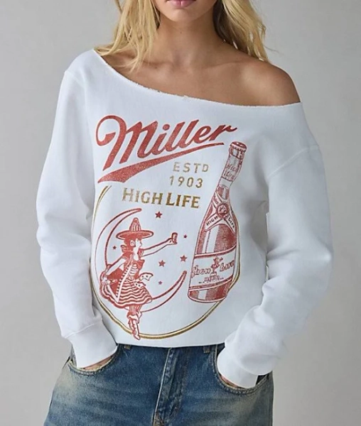 Miller High Life Off-The-Shoulder Graphic Cotton Pullover Top