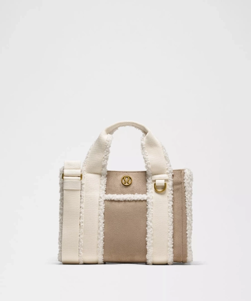 Boxy Mini Tote Bag 4.5L *Faux Shearling Trims - Sheer Oak/Light Ivory/Antique Brass - ONE SIZE