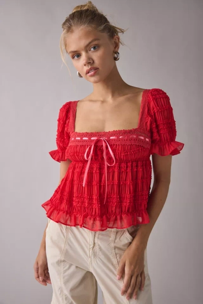 Kimchi Blue Serenade Ruffle Puff Sleeve Babydoll Blouse