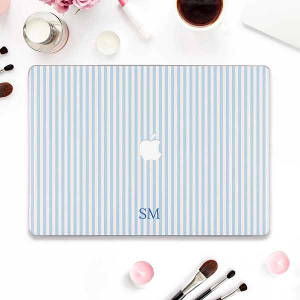 Initials Macbook case Blue stripes Macbook Pro 13 Air 13 Air 15 inch M2 M3 M4 Pro 14 16 Personalized monogram Aesthetic simple custom case