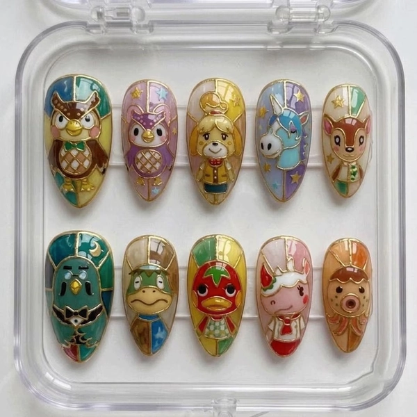 Animal Crossing Inspired Press on Nails, Cute Woodland Character Nail Set, Kawaii Cartoon Handmade Fake Nails - Etsy