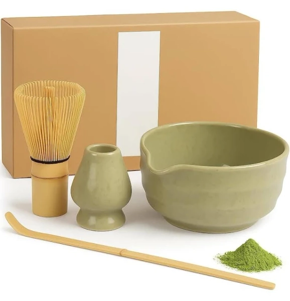 4Pcs Matcha Whisk Set Reusable Matcha Making Kit with Ceramic Bowl and Whisk Elegant Matcha Tea Set 500ml Mottled Matcha Bowl for Tea Lovers