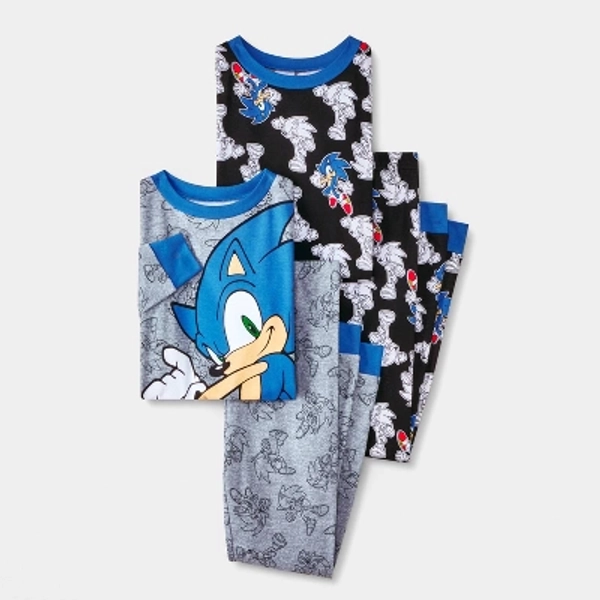 Boys' 4pc Sonic Long Sleeve Pajama Set - Black 8