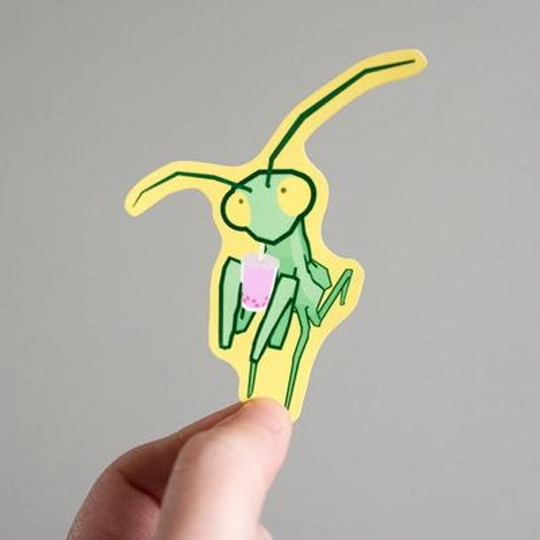 Low Poly Praying Mantis Glossy Vinyl Sticker