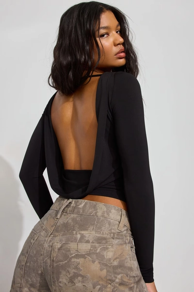 jet black Long Sleeve Cowl Back Top