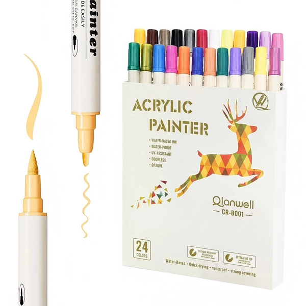 Behome 24 Colors Acrylic Paint Markers, Dual Tip Acrylic Paint Pens with Brush Tip and Fine Tip for Rock Painting, Wood, Canvas, Stone, Glass, Ceramic, DIY Crafts Making Art Supplies - Walmart.com