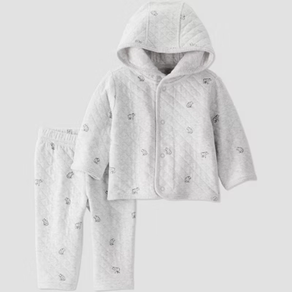 Little Planet By Carter's Organic Baby 2pc Quilted Hooded Set - Gray 12M