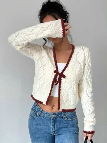 Chiquease French Casual All-Match Diamond Jacquard Knit Long Sleeve Pullover,Long Sleeve Tops Fall Winter Cloth For Women
