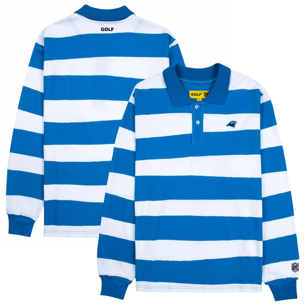 Men's Carolina Panthers GOLF WANG White/Blue Long Sleeve Polo