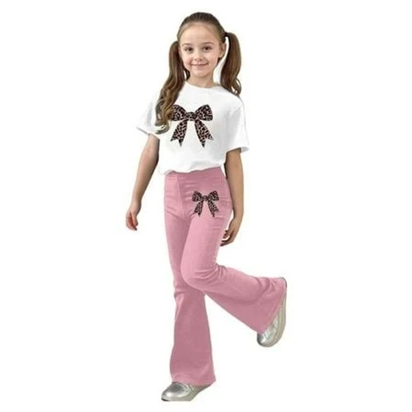 Girls' Bow T-Shirt and Flared Pants Set