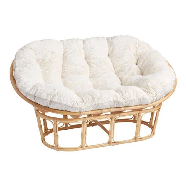 World Market Ivory Faux Fur Double Papasan Chair Cushion
