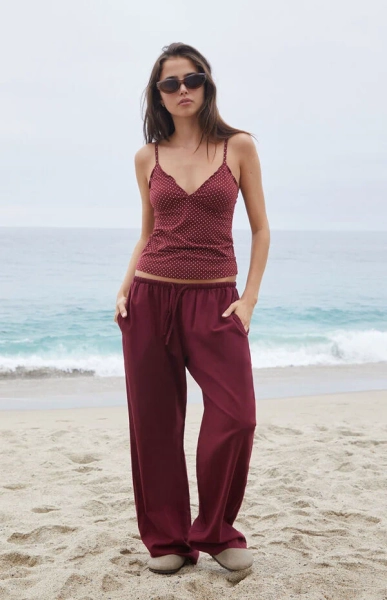Burgundy Anastasia Linen Pants