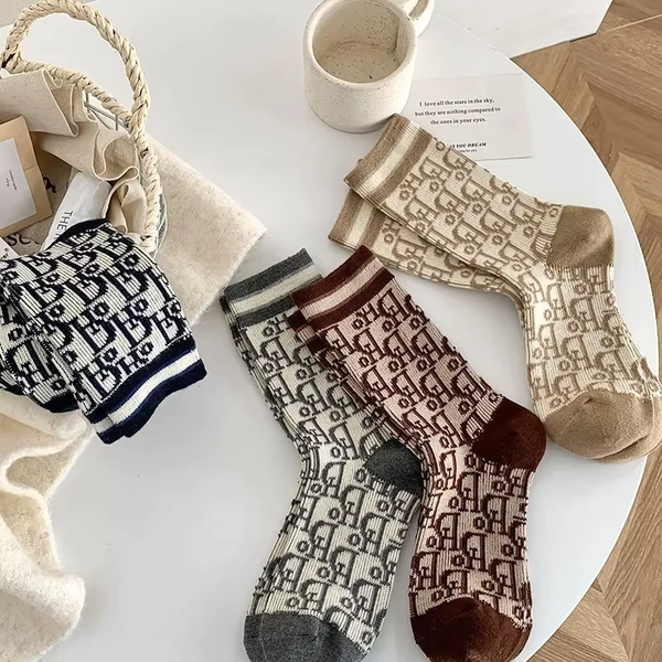 1 Pair Autumn Winter Wool Warm Socks Women French Style Letters Pattern Solid Color Middle Tube Socks Breathable Wholesale - AliExpress 200574005