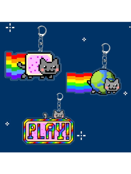 Nyan Rainbow Cat Keychain, Double-Sided Laminated Keychain, Cute Cartoon Bag Pendant, Exquisite Small Gift, Desktop Decor, Christmas Gift