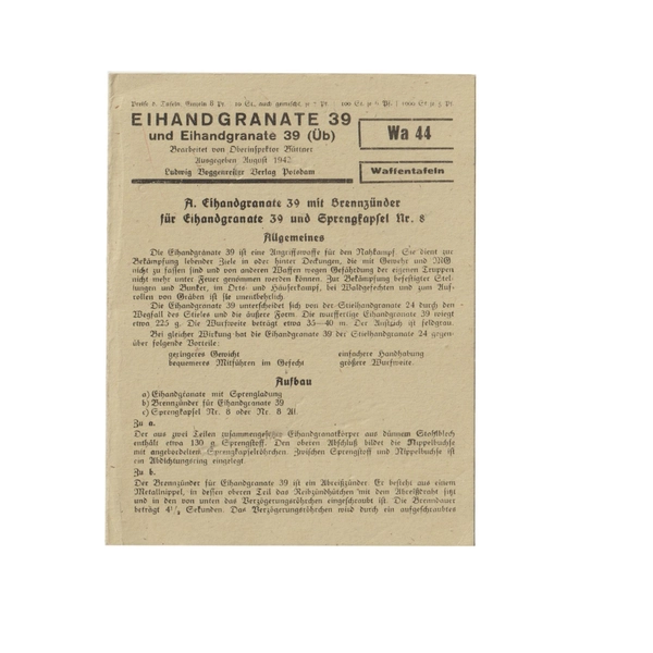 Waffentafeln Die Eihandgranate 39 small info card