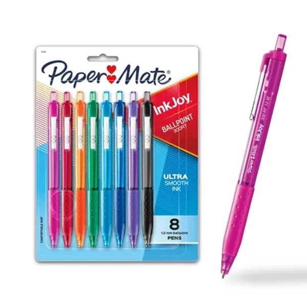 2 Paper Mate Ink Joy 300RT 8pk Ballpoint Pens 1.0mm Multicolored: Retractable, Quick Drying, Rubber Grip, Colorful Ink