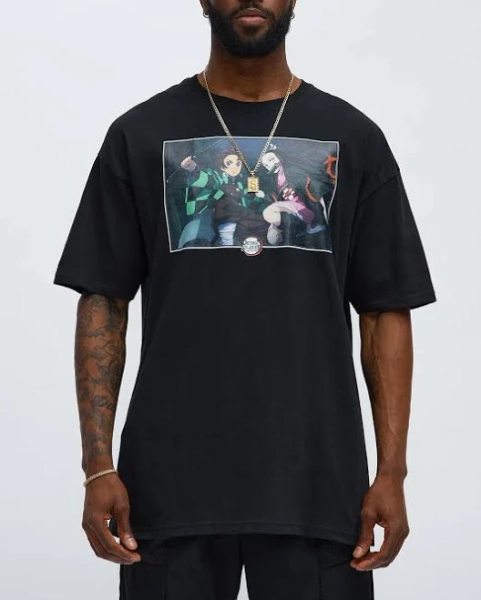 Fashion Nova Men's Demon Slayer Tanjiro and Nezuko Short Sleeve Tee Shirt