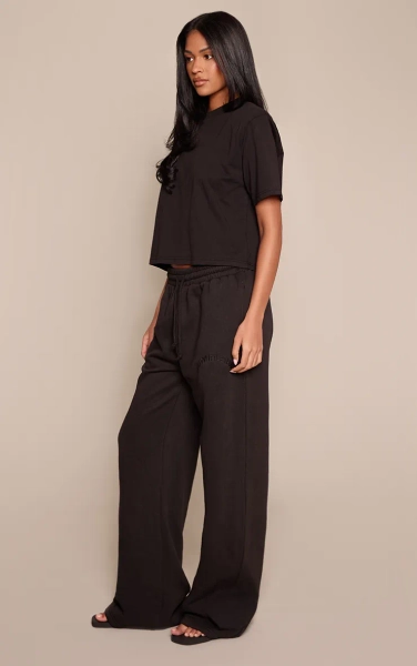 Tall Black Drawstring Wide Leg Joggers