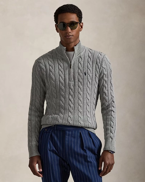 Cable-Knit Cotton Quarter-Zip Sweater