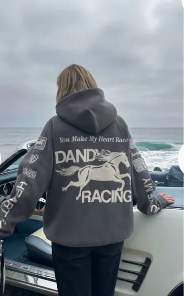 "Racing Heart" Oversized Lux Hoodie in Dark Gray