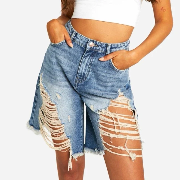 boohoo Women's High Wasited Extreme Distrsssed Jean Shorts