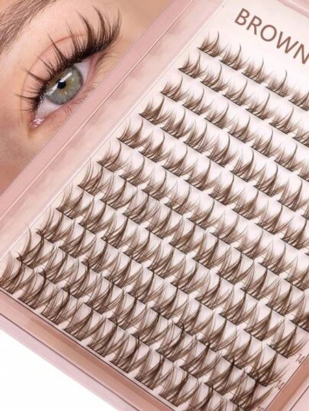 110pcs Brown Natural Fluffy Lash Clusters, Anime Lash Clusters, Pointed Lash Extensions, C-Curl Single Lash Extensions, Pointed Single Lash Extensions, 10-16mm Pre-Made Lash Clusters, DIY Lash Kit, Aesthetic