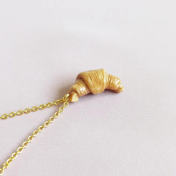 Mini Porcelain Croissant Necklace: Handmade Ceramic Food Jewelry