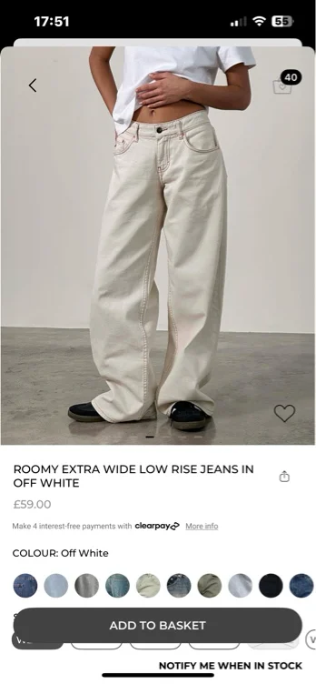 ❤️✨Roomy Extra Wide Low Rise Jeans in Off White
