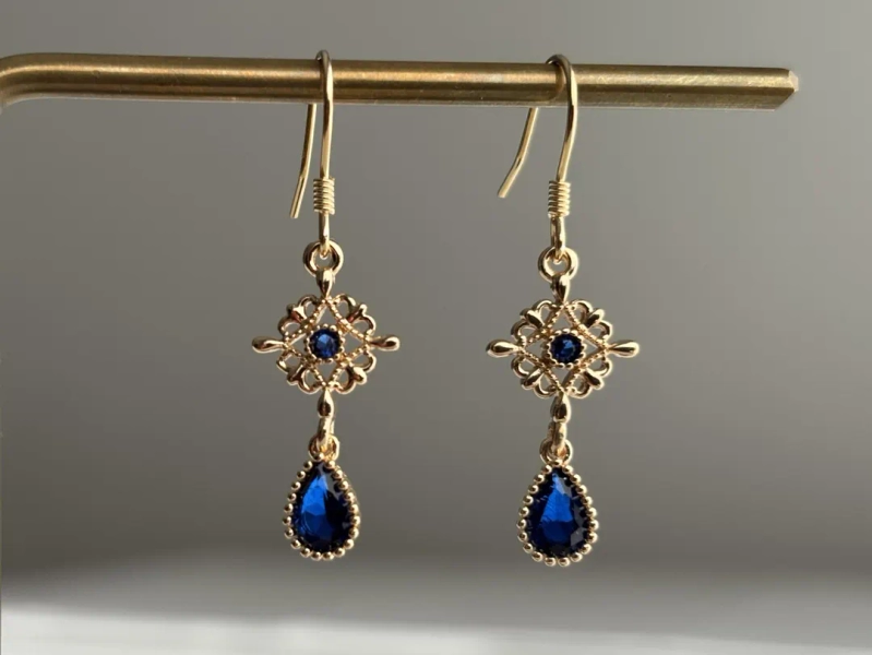 Gold Plated Filigree Cobalt Blue Teardrop Earrings - Etsy Australia