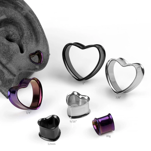 Steel Heart Eyelets: Double Flare Stretched Lobe Plugs