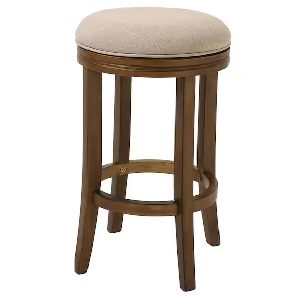 NewRidge Home Goods Victoria 26 in.. Honeysuckle Backless Wood Swivel Counter Stool with Upholstered Beige Seat, 1-Stool NH104852-FCS-HS