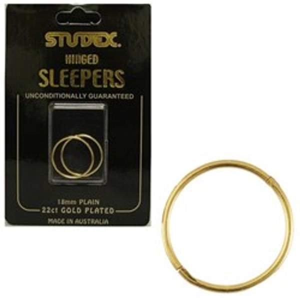 STUDEX X-large plain sleepers 18mm 22ct gold plated