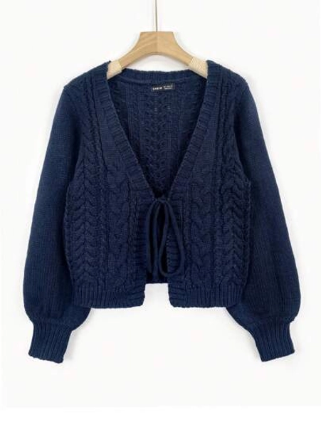 Women's Loose Casual Tie Lantern Sleeve Knitted Cardigan