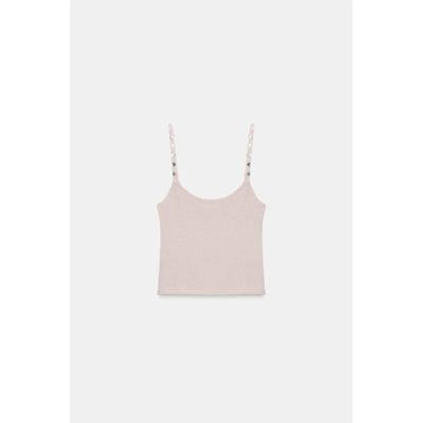 Zara - Button Detail Knit Top - Sand - M - Woman